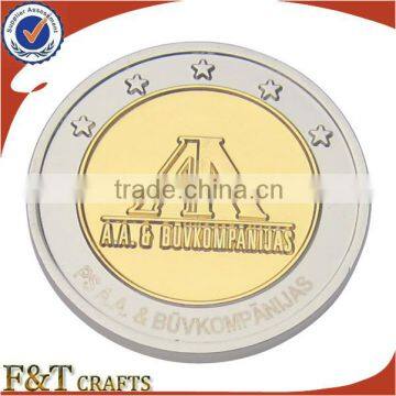 europe souvenir double sided gold and silver metal custom engraved silver coin