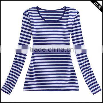 flat knit stripe t-shirt women long sleeves cotton t-shirt for couples lover