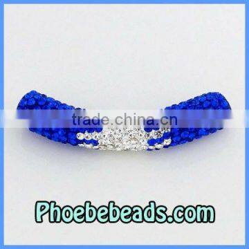 Wholesale Metal Tube Beads Shamballa Blue & Clear Crystal Rhinestone Pave Bending Connector Charms CTB-019