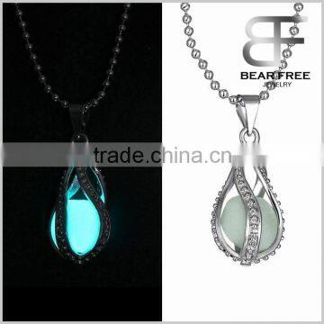 Silver-tone Glow in the Dark Openwork Teardrop Shaped Pendant Charm Necklace