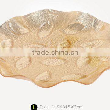 golden color flower shape plastic tray, 100% food safe fruit plate