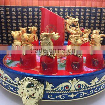 Hot Sale Customized Promotion Fashion Twelve Animal Zodiac Red Color Ceramic Wine Cup With Metal Base