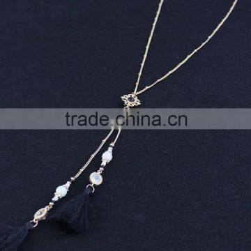 2015 Newest Long Black Tassel Pendant Pearl Inlaid Gems Necklace photo-2