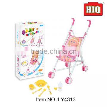 Popular kid pretend baby walking trolley toy stroller toy with doll