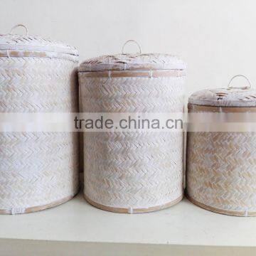 Bamboo weaving storage bin new design with white washed color