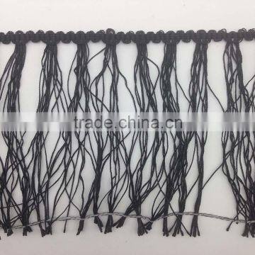 sexy women sleeveless clthing black 100% polyester fringe tassels for dresses