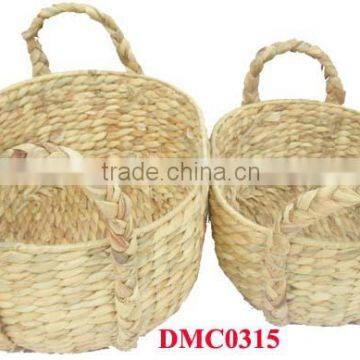 WaterHyacinth Round Basket With Handle Set Of 2