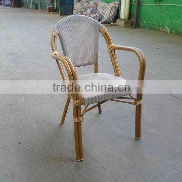 bamboo like stacking chair, aluminum bistro chair, cafe chair, garden arm chair