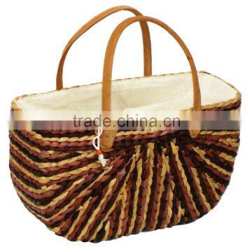 High Quality Best Selling Brown Water Hyancinth Bags Handbag With Leather Handle From Vietnam