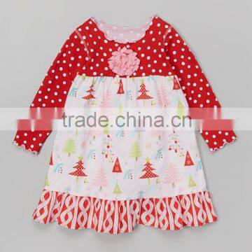 High Quality Decoration Flower Ripple Printing Wear Kid Christmas Clothes Toddler Fashion Dress Z-GD80724-24