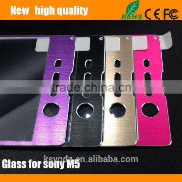 2.5D Titanium Alloy Brushed Metal Tempered Glass Screen Protector Guard for SONY M5 Front + Back photo-3