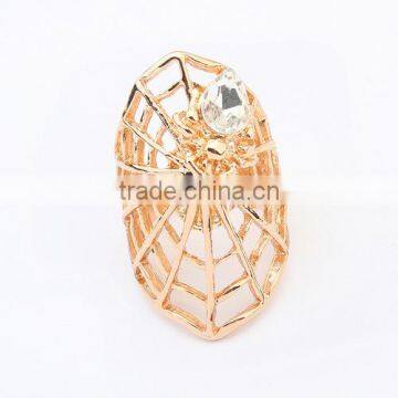 Stainless Steel Nail Rhinestone Big Cobweb Halloween Hollow Finger Ring Design photo-2