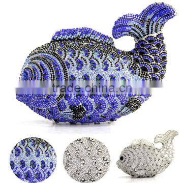 2016 Top one Royal blue Fish Shaped High quality Crystal Wedding Clutch Evening Bags TB024