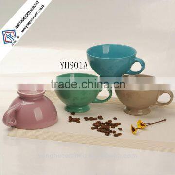 Factory wholesale ceramic big soup mug with handle and foot