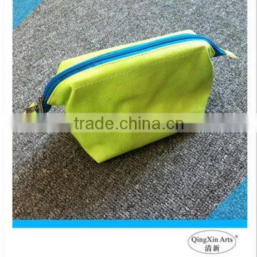 Special design fashional plain yellow pu cosmetic bag with iron on top