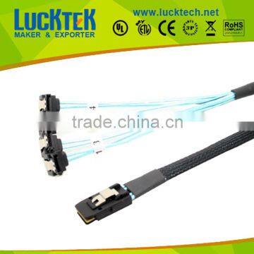 Mini SAS 36pin (SFF-8087) to 4X SATA Angled Cable, Mini SAS to SATA Angled Cable 0.5m