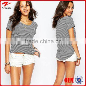 2016 Women Custom T Shirt Striped T Shirt Wholesale China Private Labeling Manufacturers