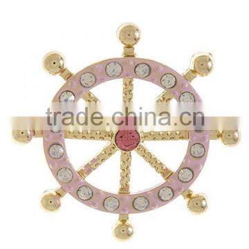 CRYSTAL PAVE SHIP WHEEL DESIGN BROOCH