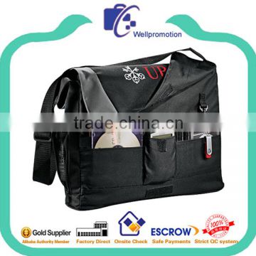 Black color embroidery document messenger bag organizer