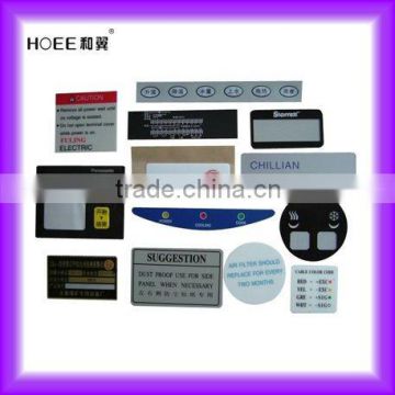 membrane nameplate/control faceplate/label with back adhesive