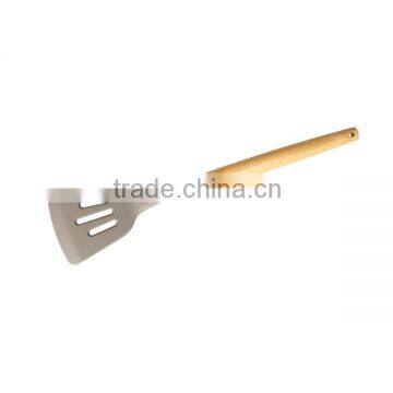 CK002 Silicone Shovel, Silicone Slotted Turner, Silicone Spatula with bamboo Handle