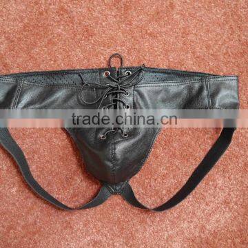 Gay Underwear Leather-Like Jockstrap Thong Jock with Laces