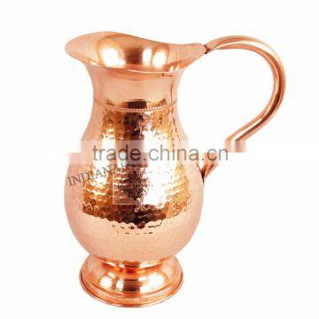 IndianArtVilla Handmade Best Quality Pure Copper Hammered Jug Pitcher Volume 1.7 Liter Storage Water Home Ware Restaurant Ware