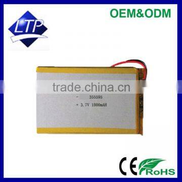 Factory Direct selling Rechargeable 355595 small lithium polymer battery 3.7V 1800mah polymer battery for Tablet PC