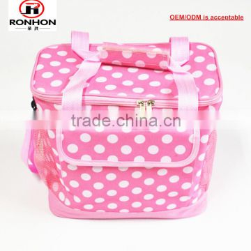 pink rolka dot print canvas cooler should bag lunch bag with front pocket