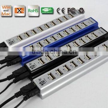 Wholesale Durable 10 Port Hi-Speed USB 2.0 Hub Splitter US Adapter AC Power For PC Laptop 3 Colors