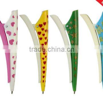 cute colorful hair clip pen/fancy plastic ball pen