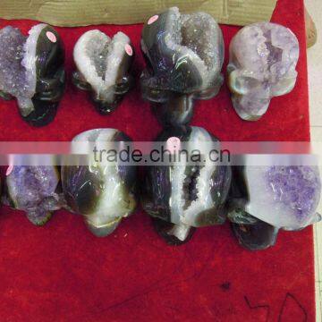 Natural Amethyst Quartz Crystal Agate Geode Human Skull Head Carving Best Gift for Christmas photo-2