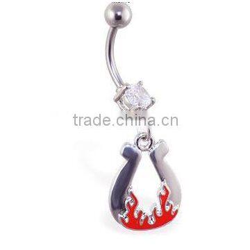 belly button navel ring with dangling horsehole belly ring,316L steel jewelry,body jewelry