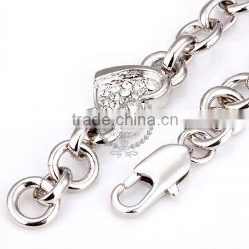 18KGP Platinum Plated Crystal Rhinestone Lovers' Heart Women Flower Bangle Bracelet Fashion Jewelry B003 photo-5