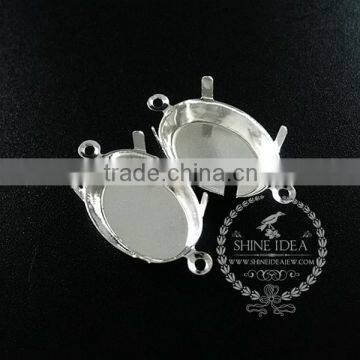 13*18mm setting size silver plated two loop oval bezel tray DIY pendant charm supplies 1421076