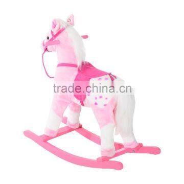 Qaba Kids Lovely Plush Pink Rocking Horse Pony w/ Realistic Sounds Kids Rocking Chair photo-3