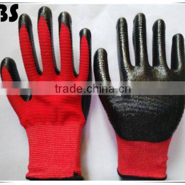 BSSAFETY Black Nitrile Coated Red Nylon Knitted Safety Gloves, Zebra Nitrile Hand Protection Work Gloves