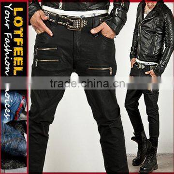 Avant-grade Hardcore Vintage Wax Coated Mens Red Slim Biker Jeans (LOTM058)