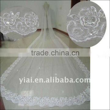 V20 Real Sample Long Beaded 5 Meters One Layer Lace wedding Veil 2012