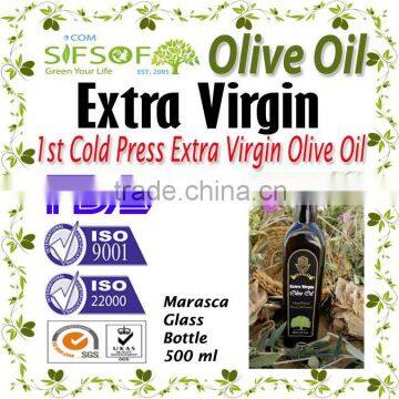 Cold Pressed Extra Virgin Olive Oil. A'Quality Extra Virgin. 100% Extra Virgin Olive Oil. Marasca Glass bottle 500 ml