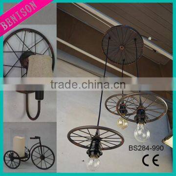 wholesale vintage round wheel metal pendant lamp 3 island antique black hanging decoration ceiling lighting factory itemBS284