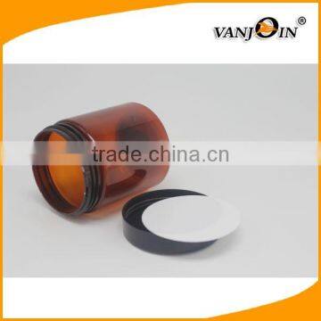 8oz PET Amber Round Plastic Cream Jar With Black Screw Cap