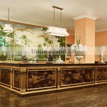 Retro Art Painting L shape Reception desk, Traditional Hand Painting Wooden Counter