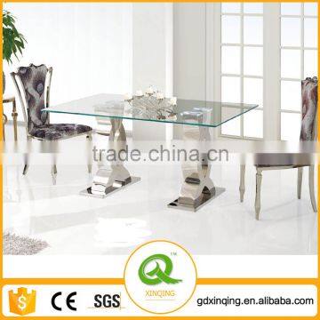 TH370 Stainless Steel Tempered Glass Kitchen Table and Chair Sets