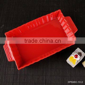 Popular Design Rectangle Shape Ceramic Plate White Porcleain Dinner Plates With Handle