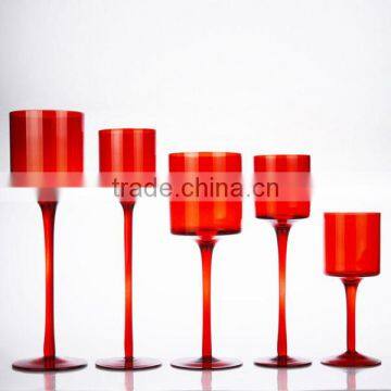 wholesale cheap 5pcs tall red glass candle holders