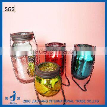 sliver plating glass candle jar with metal lid hanging on christmas tree