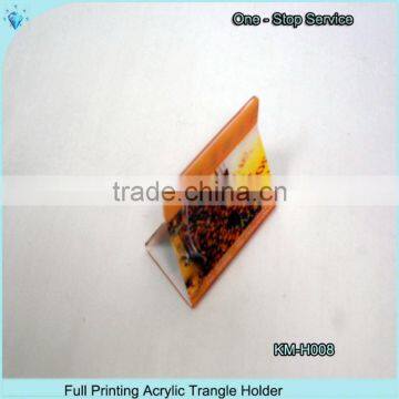 Full printing triangle acryic menu holder for restaurant