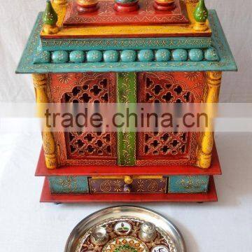Beautifully Hand Painted Wooden Temple With Gate