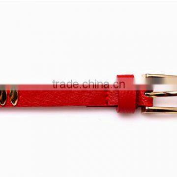 Wholesale Oval Rivets Decorated Square Pin Buckle Sex Girl Thin PU Waist Belt photo-5